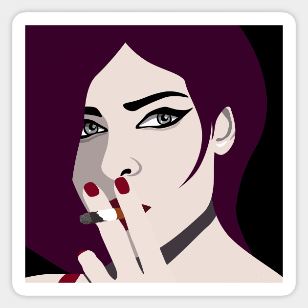 Pretty Punk Girl with Cig Smokey Eyes Red Lips Sticker by Lastdrop